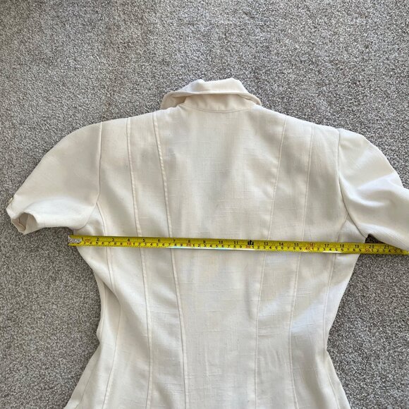 Handmade 1950s Vintage Single Stitch Linen Cream Pleated Button-down Dress - Picture 11 of 11